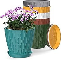 Vista 28 de Macetas SQKH de 4 pulgadas, juego de 6 macetas de interior, macetas con agujeros de drenaje y bandejas para orquídeas, violetas, suculentas, hierbas