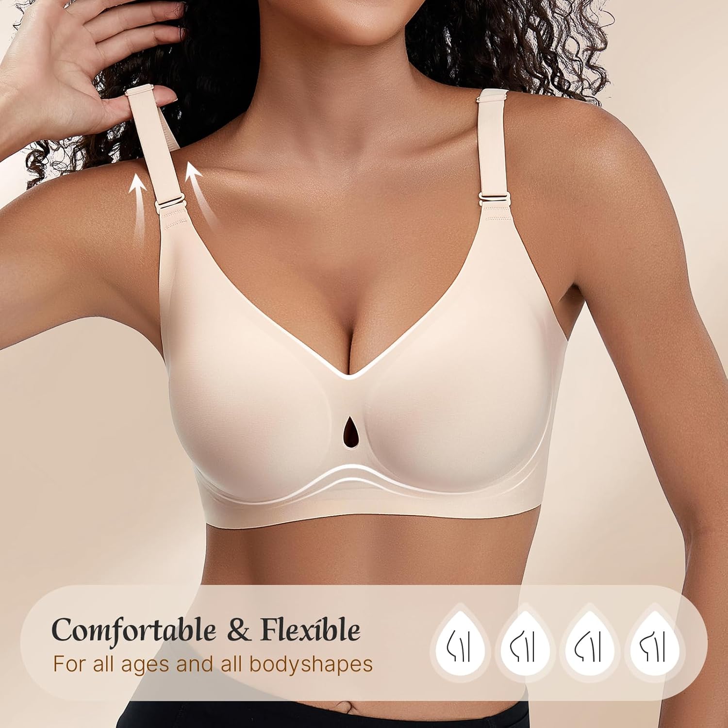 PQK Wireless Bras for Women Comfortable Water Dropplet Full Coverage Bralette Seamless T Shirt Bras No Underwire - Image 8