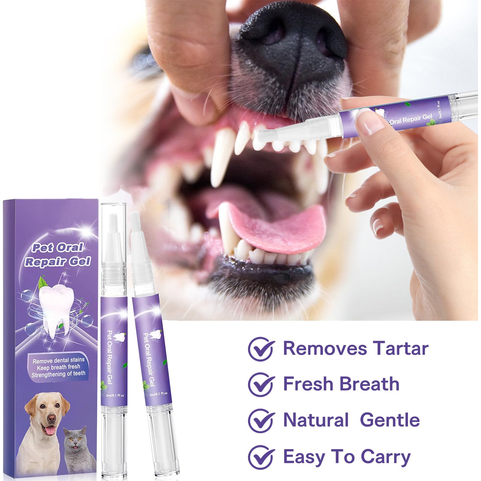 2PCS Pet Oral Repair Gel,Gel De Réparation Buccale pour Animaux De Compagnie,Rafraîchisseur D'haleine pour Chien Et Chat,Réparation Dentaire pour Animaux Compagnie,Élimine La Mauvaise Haleine