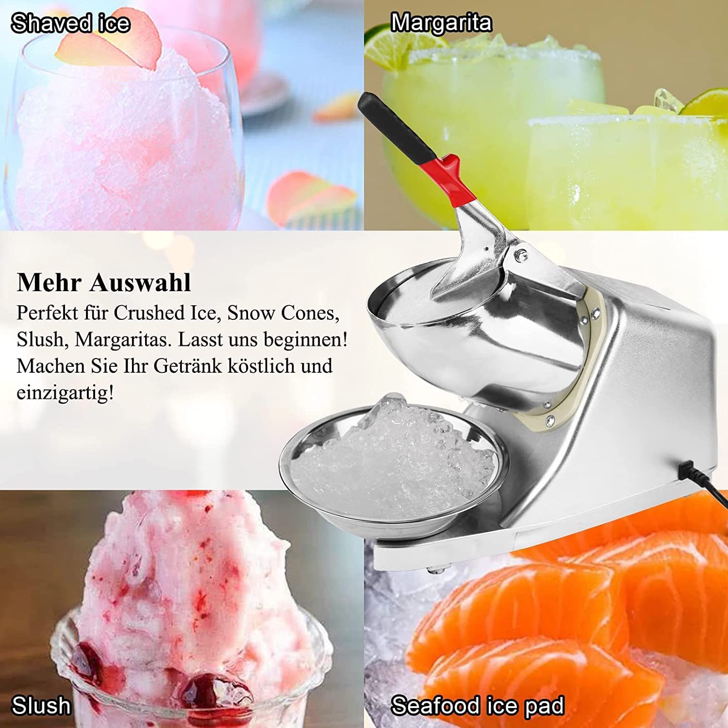 Elektrischer Ice Crusher,Ice Shaver Machine Doppelmesser Eiszerkleinerer, 80kg/hEismaschine Geeignet für Softdrinks, Cocktails、Slushy ice maker familie und gewerbliche Zwecke verwendet werden