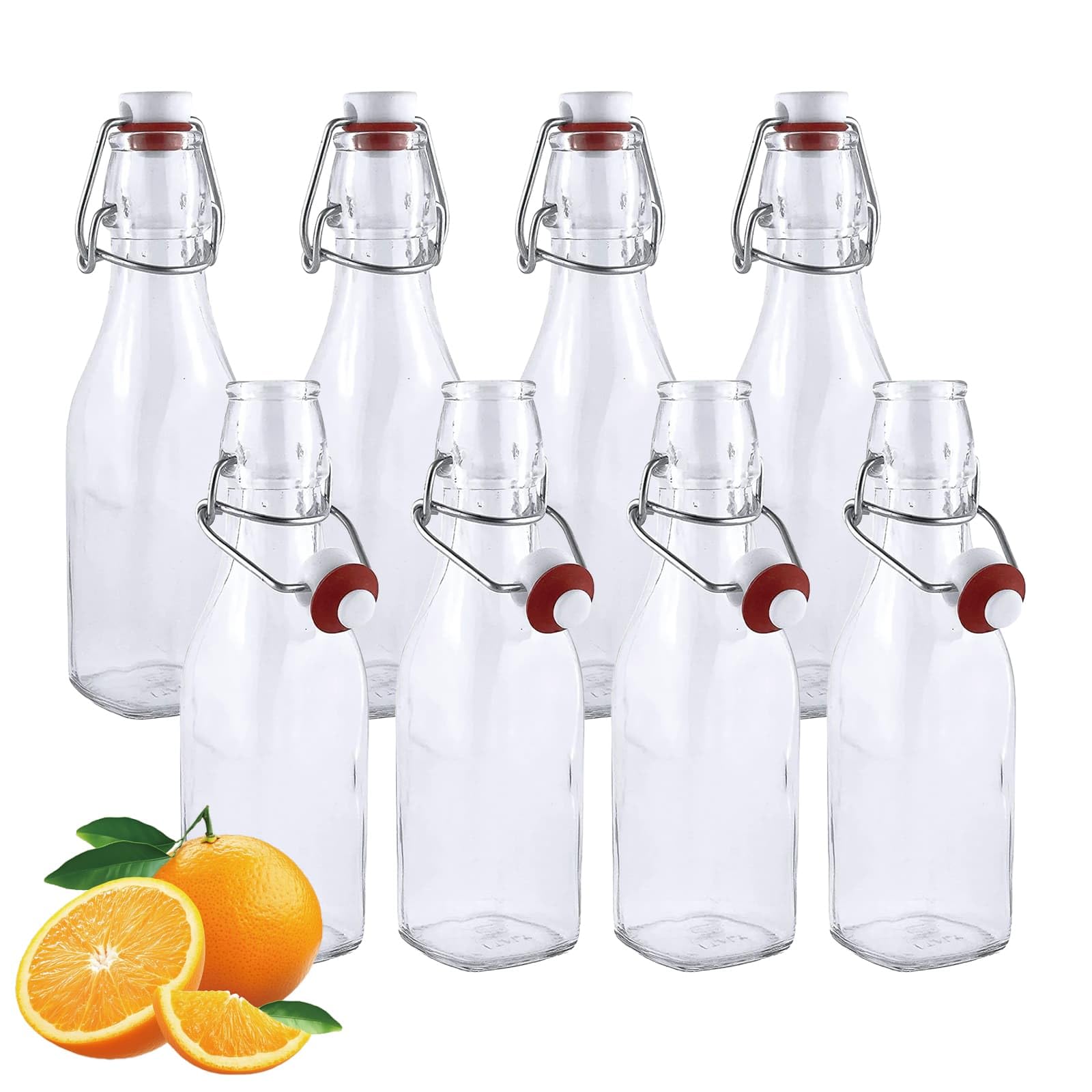 DYUEE Glass Bottles with Stoppers & Screw Caps, 8PCS 250ml Transparent Beer Bottles - for Water, Alcohol, Vodka, & Homemade Beer