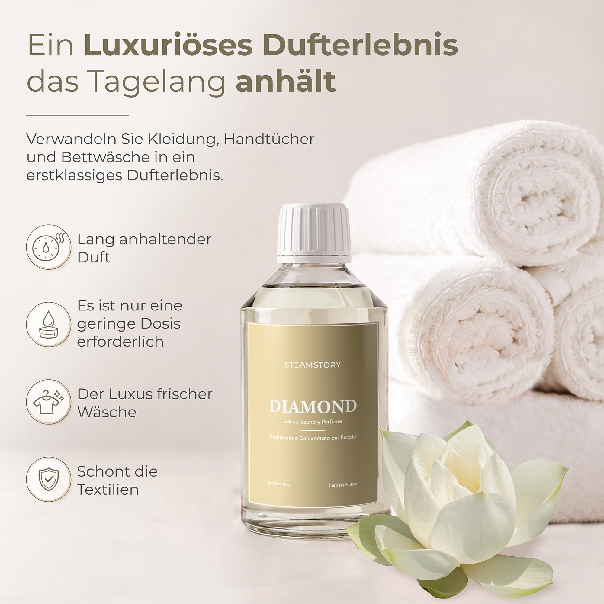 Luxus Wäscheparfüm Diamond – Frischer Duft mit weißem Moschus und Zitrusfrüchten – 500 ml