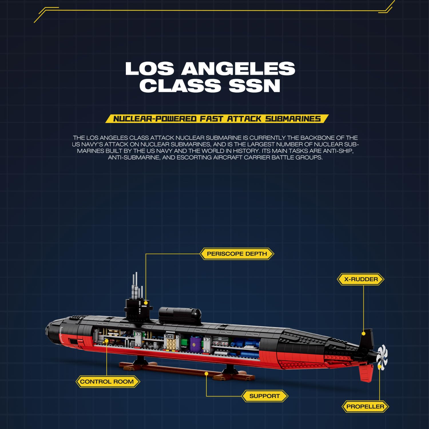 Reobrix 33049 Los Angeles-Klasse SSN U-Boote Bausteine Bricks, 2988 PCS Klemmbausteine Schiff Modell Bausätze, 1:125 Militär Battleship Bausteine Set, Spielzeug Geschenke für Teens 14+