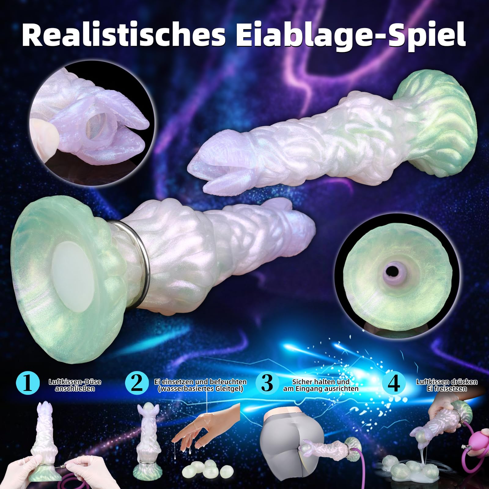 AMAZBEE Dildo Ovipositor Gonfiabile con Uova Morbide Giocattolo Sessuale Knot in Silicone Inseribile con Ventosa e Superficie Testurizzata per Prostata (2 molds,1)