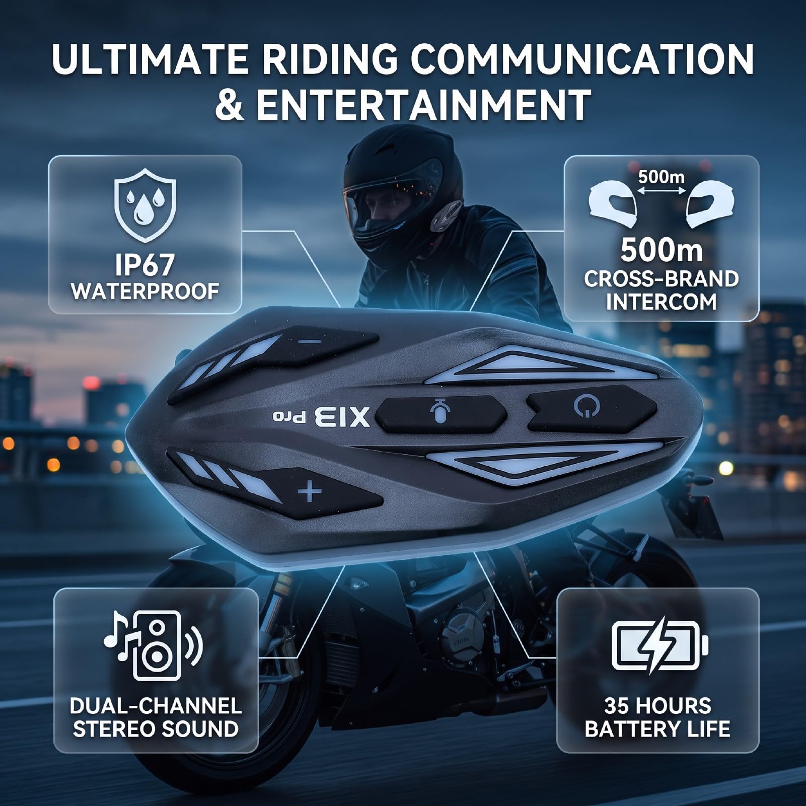 Naroote Casque Bluetooth pour Moto, IP67, 1150mAh, avec Réduction de Bruit