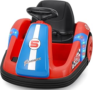ELEMARA Kids Bumper Car with Big Wheel, 12V Toddler Bumper Cars with Remote, 2.2 Mph Max, Baby Bumping Toy Car with DIY Stickers,360 Degree-Spin, Bluetooth, Music,LED Lights, Deep Red