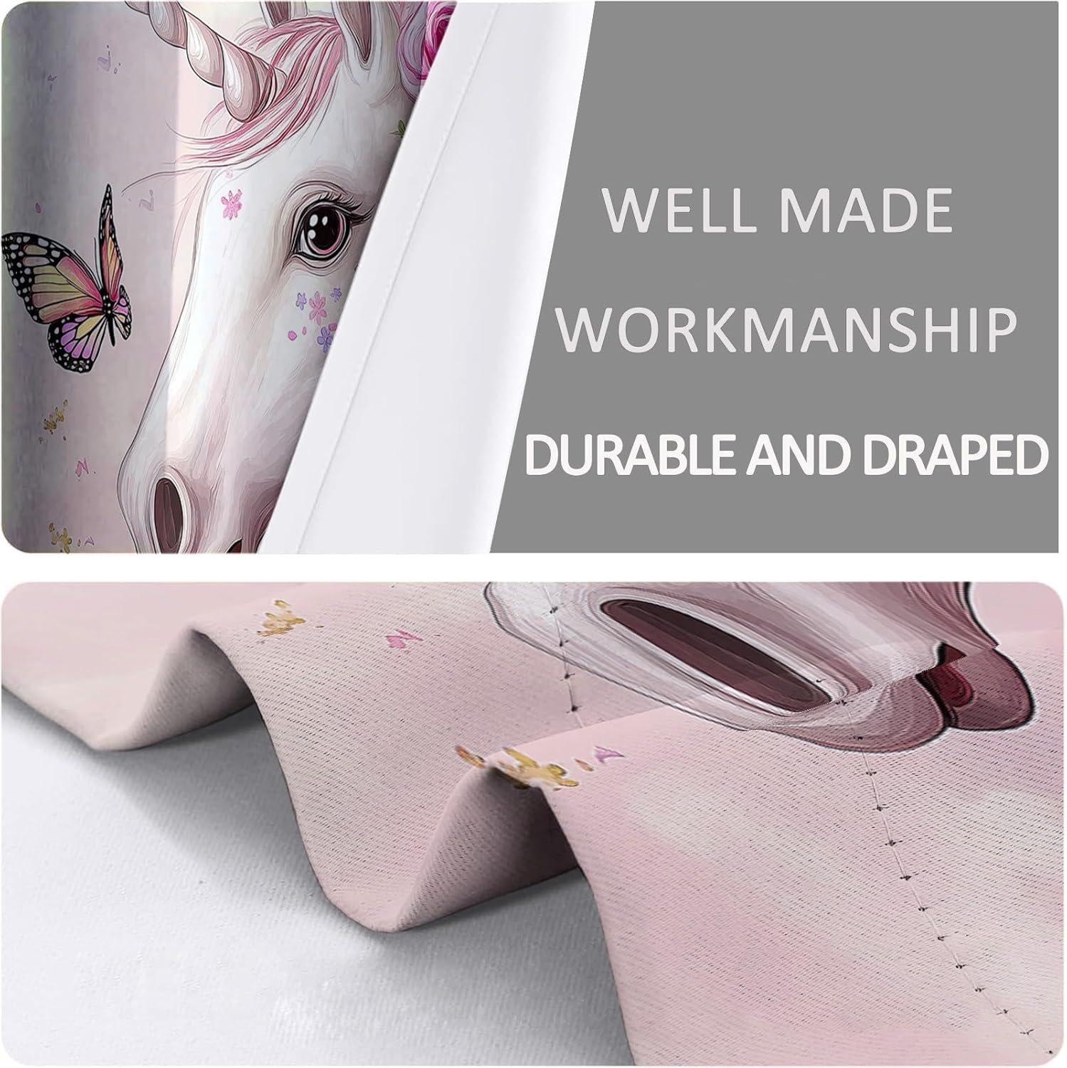 Light Red 2 Panels Set Blackout Curtains Fantasy Flowers Butterflies Unicorns Pattern, Window Drapes 28W X 63L Inches Grommet Curtains Treatments Heat, Room Decor Privacy Curtain for Bedroom