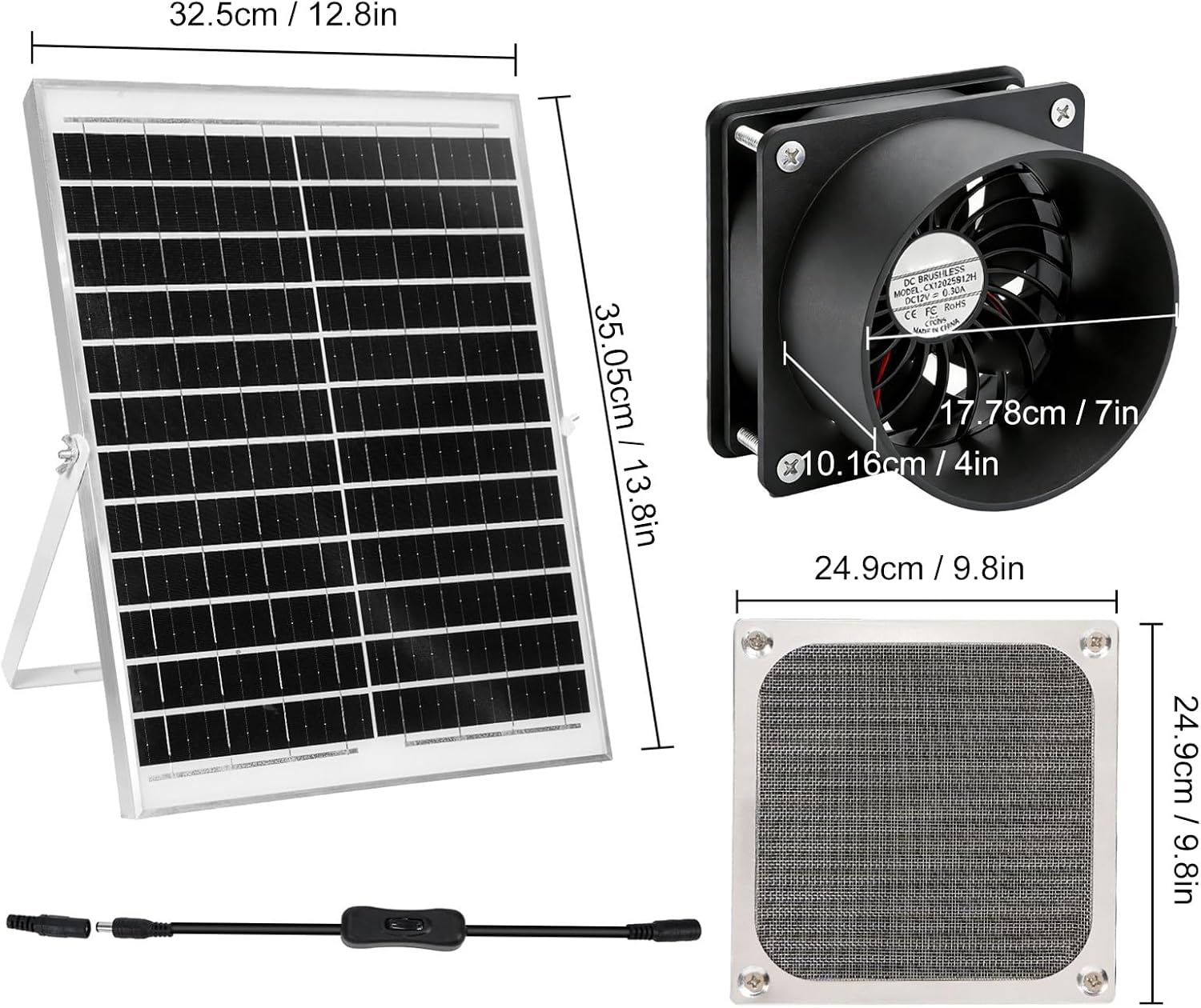 Garosa Solar Exhaust Fan 15W Ventilation Fan 4.72 Inch with Bracket
