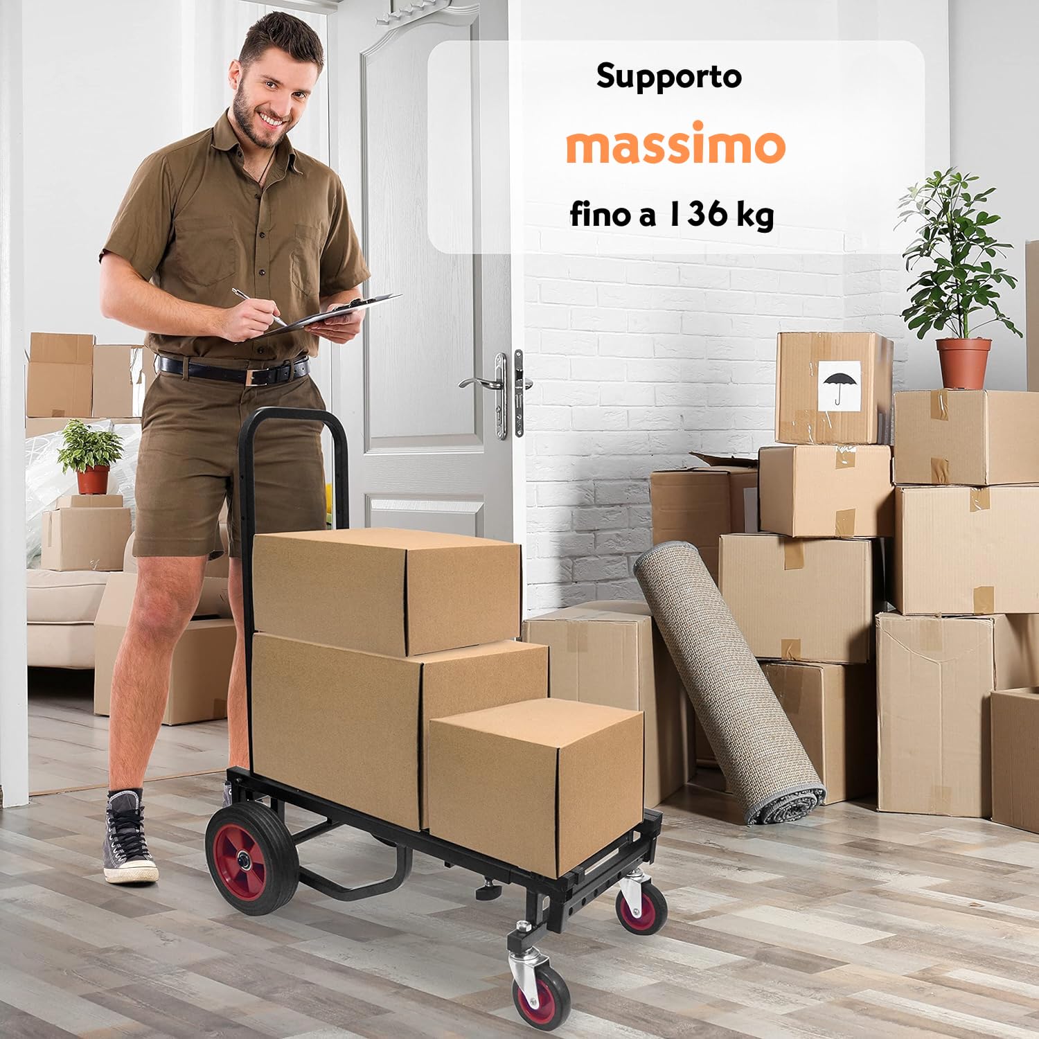 Pyle PKEQ48 Carrello con Ruote Portatutto Pieghevole, Carrello Portatutto Compatto 8-in-1 Pieghevole e Leggero, Carrello Manuale/Dolly/Carrello Piattaforma, Estensibile Fino a 69,9 cm a 112,4 cm