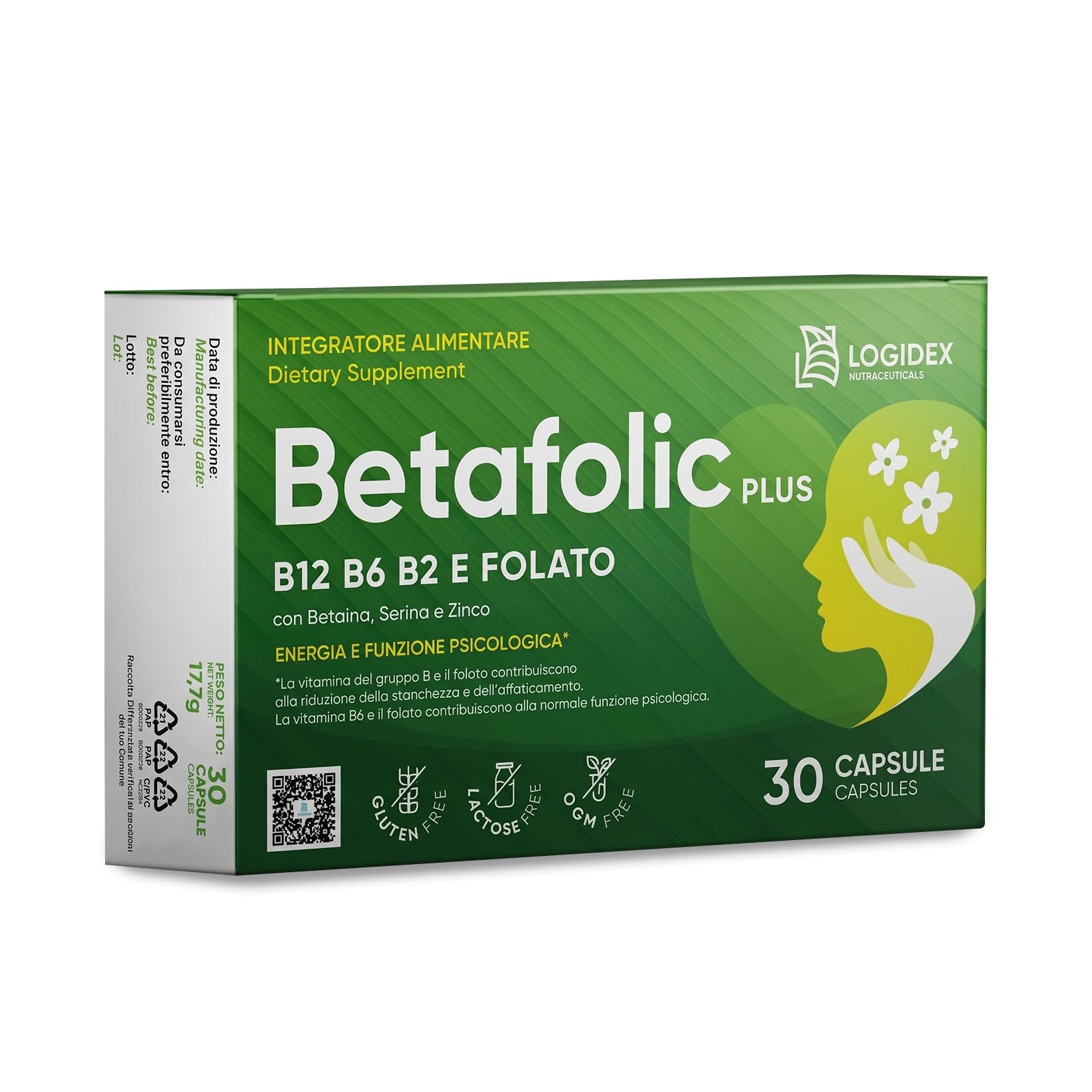 Betafolic Plus - Integratore Energia Fisica e Mentale Vitamina B12, B6 e B2 per Stanchezza e Sistema Nervoso con B-Complex e Acido Folico – 30 Compresse – Made in Italy Logidex