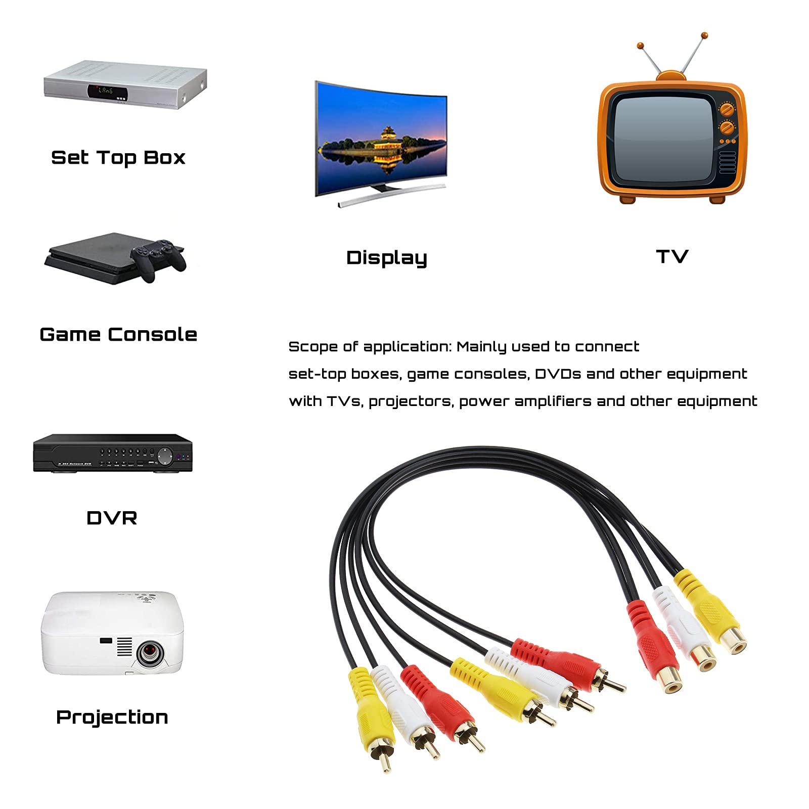 Jack maschio 12 pollici 3 RCA a 6 RCA femmina splitter spina audio