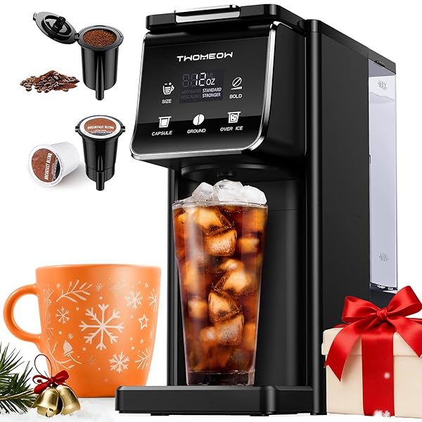 Coffee Maker Hot & Iced With Bold Setting,Single Serve Coffee Maker For K Cup And Grounds,52 Oz Removable Water Tank,6-14 Oz Brew Sizes,One Cup Kcup Coffee Machine With Reusable Filter,(Black)