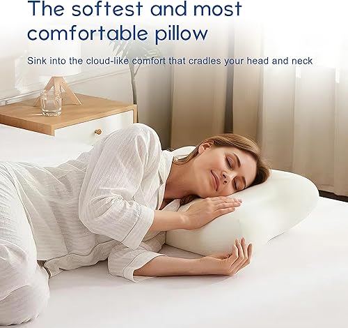 Miniatura 4 de Almohada cervical de espuma viscoelástica para aliviar el dolor de cuello, almohada ortopédica ergonómica Queen con enfriamiento de doble altura,