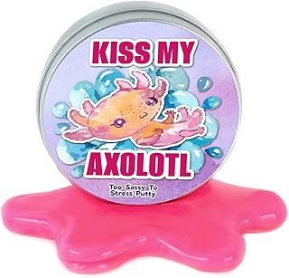 Kiss My Axolotl Stress Putty - Hilarious Animal Present to Relieve Stress - Sassy for Friends and Family - Axolotl Lovers Gift Meme