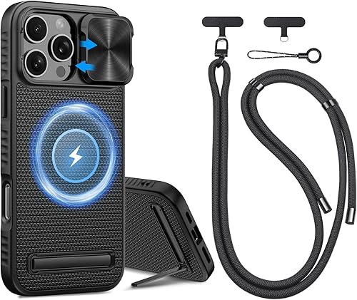 Vista 8 de Vihibii Funda para iPhone 16 Pro con cubierta deslizante para lente de cámara y soporte, [compatible con MagSafe], protección contra caídas de grado