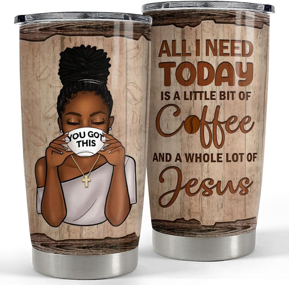 SANDJEST Christian Gift for Women All I Need Is Coffee Jesus Tumbler 20oz Stainless Steel Insulated Tumblers Travel Mug Religious Gifts for Black Woman Birthday Christmas