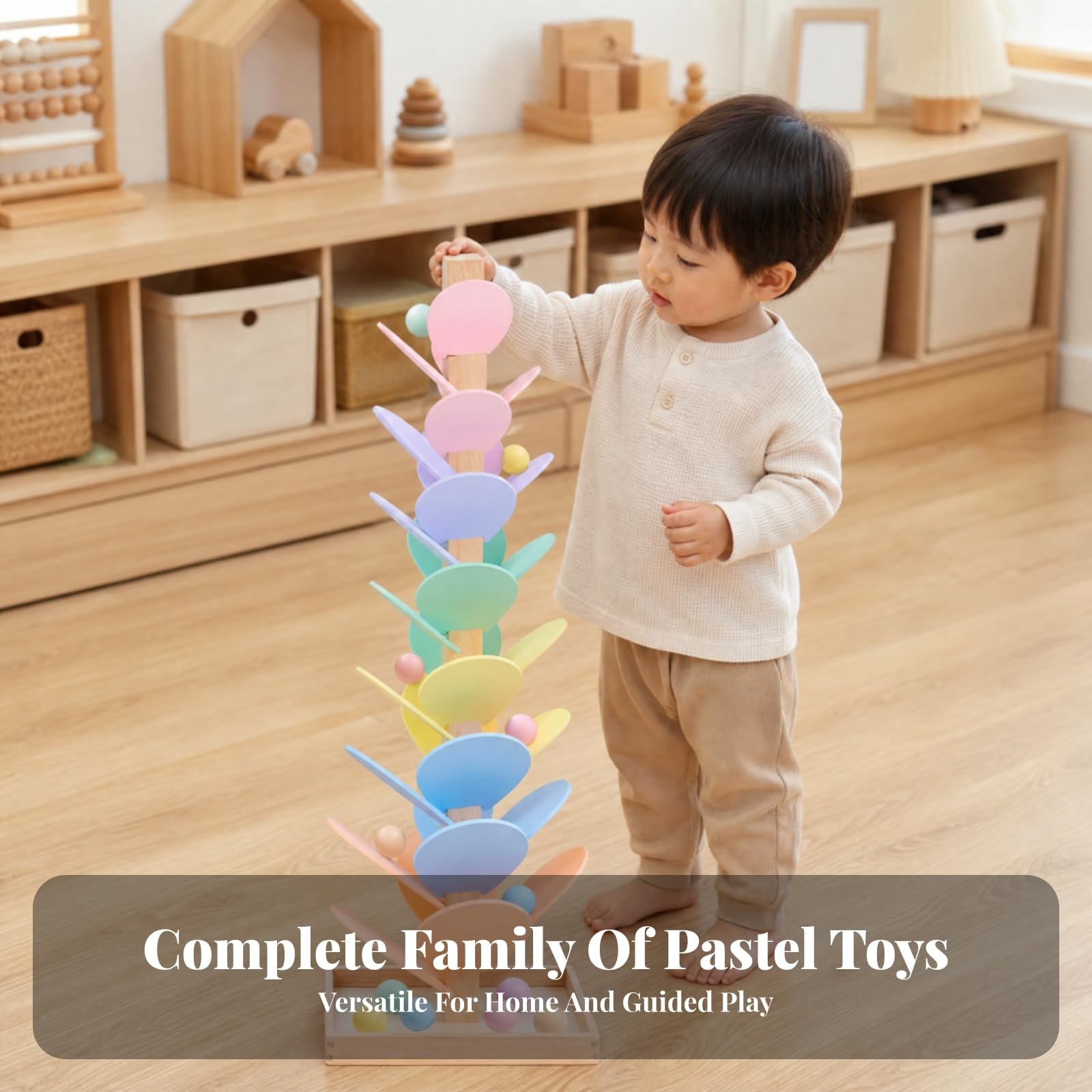 predolo Percorso Cascata per Palline in Legno Educativo, Giocattolo a Rampe a Petalo con Palline Rotolanti, Non Elettrico, per Area Giochi, Stile D