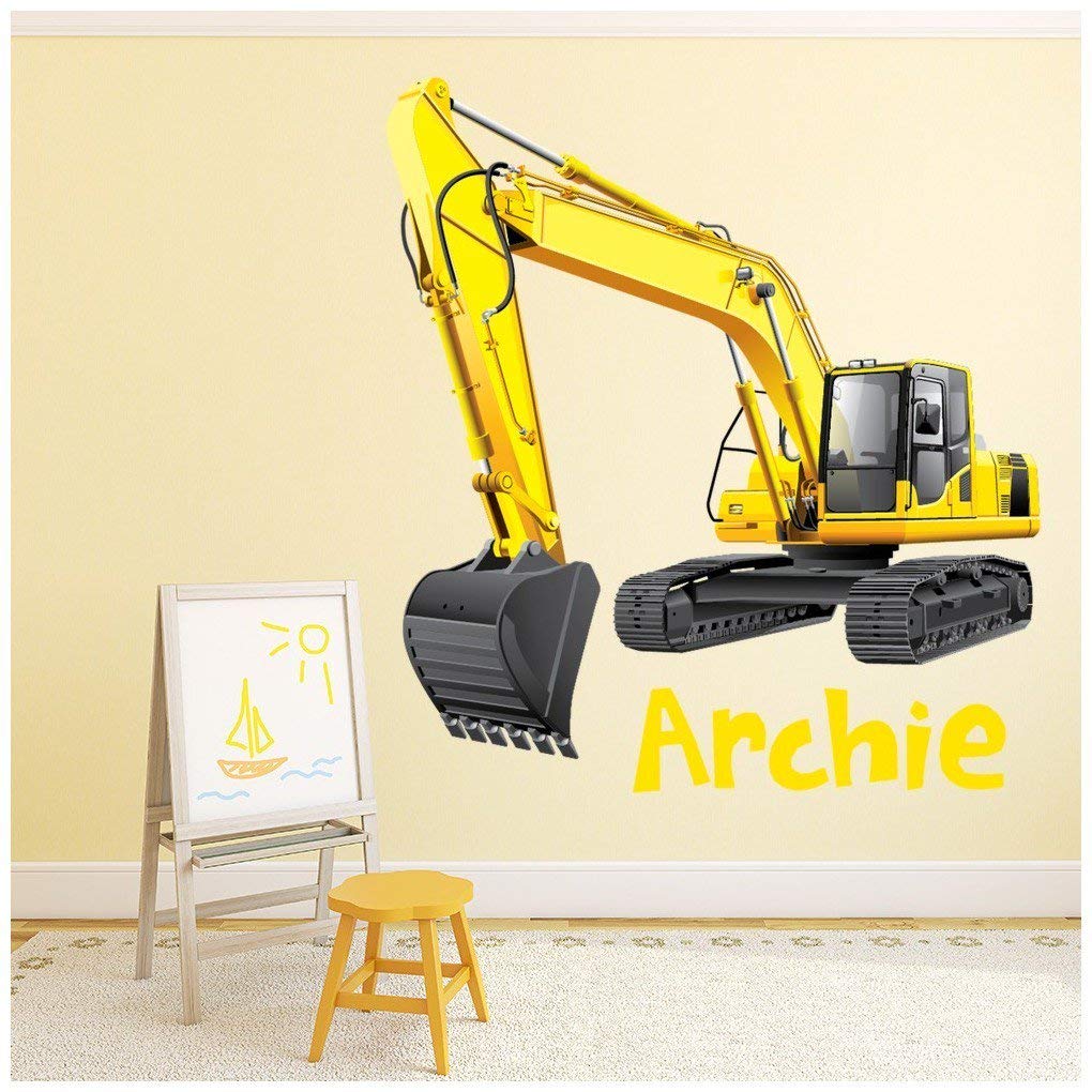 azutura Custom Name JCB Digger Wall Sticker Personalised Kids Room Decal available in 8 Sizes Digital