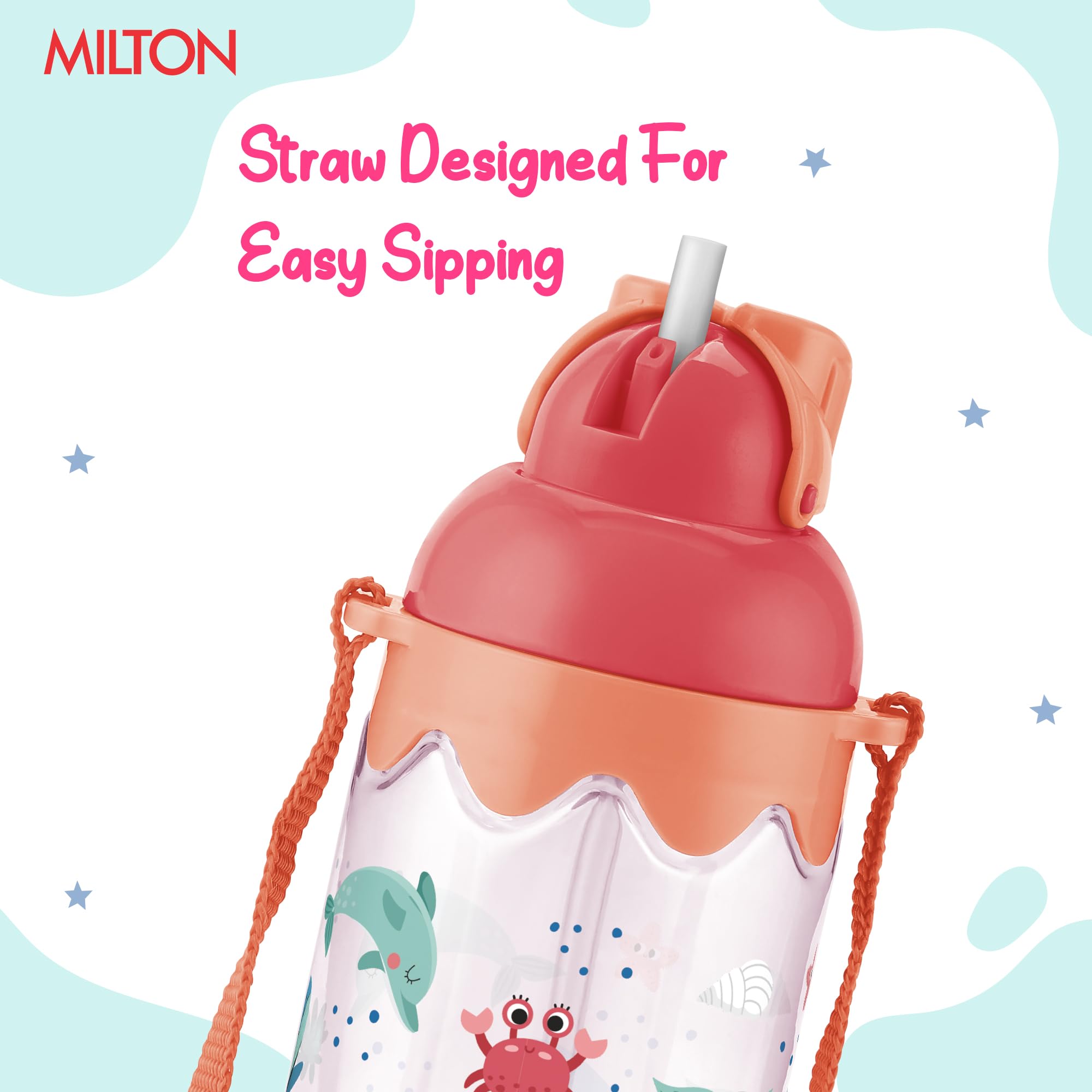 MILTON Sage 650 Sipper PET Water Bottle for School Kids | Food Grade & BPA Free | Leak Proof & Durable | Easy to Carry Loop | Ideal for Home, School & Office Use, 605 ml, Peach