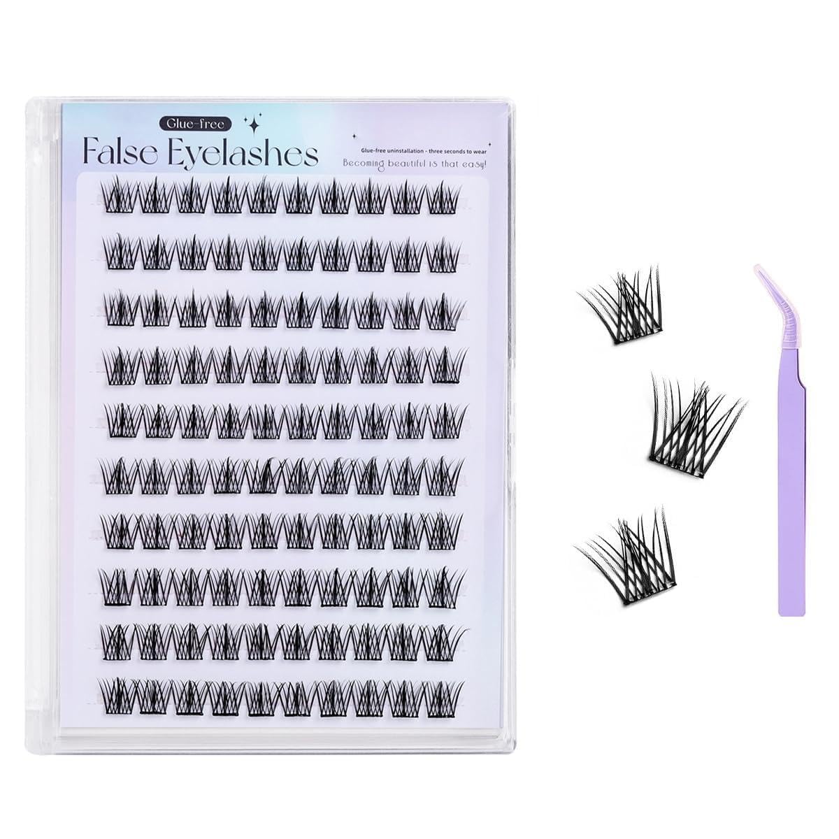 100Pcs Self Adhesive Eyelashes False Eyelash Clusters Eye Lashes for Women False Eyelashes Self Stick Cluster Lashes Eyelash Glue Eyelash Clusters with tweezers No Lash Glue Needed-picture-17