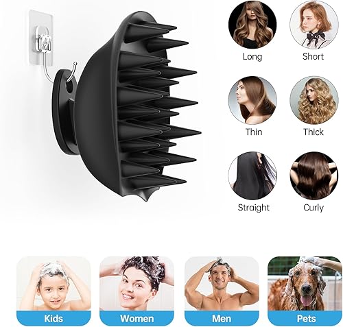 Miniatura 6 de QiaKeoo Cepillo de silicona masajeador de cuero cabelludo, limpiador ergonómico para el cuero cabelludo para eliminar la caspa, crecimiento del