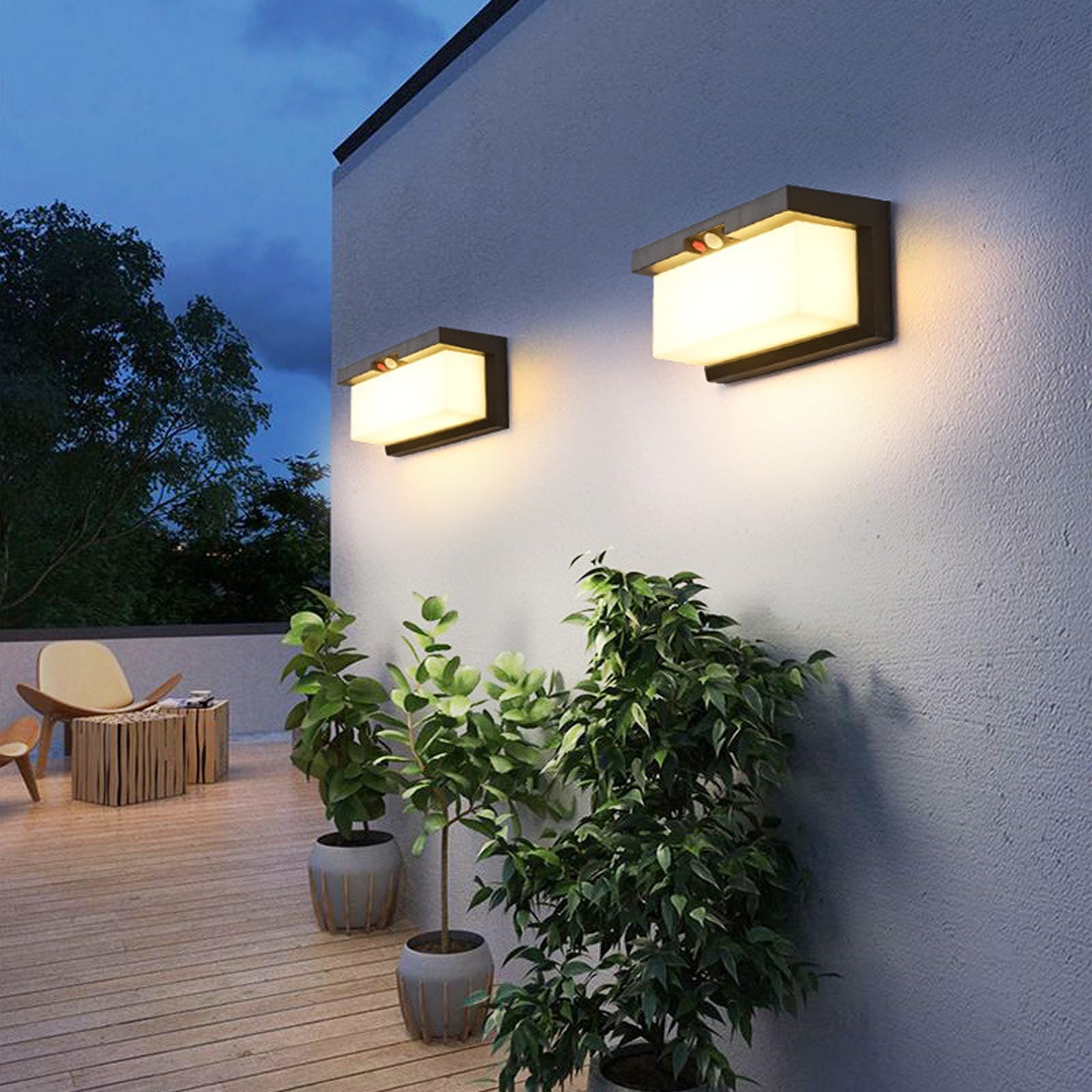 LED Exterior Inalámbricas Apliques de Pared Solares Recargable Lámpara de Pared Impermeable IP65 Iluminación de Pared Moderna con Sensor de Movimiento para Porche Camino Garaje (Negro,Luz Blanca)