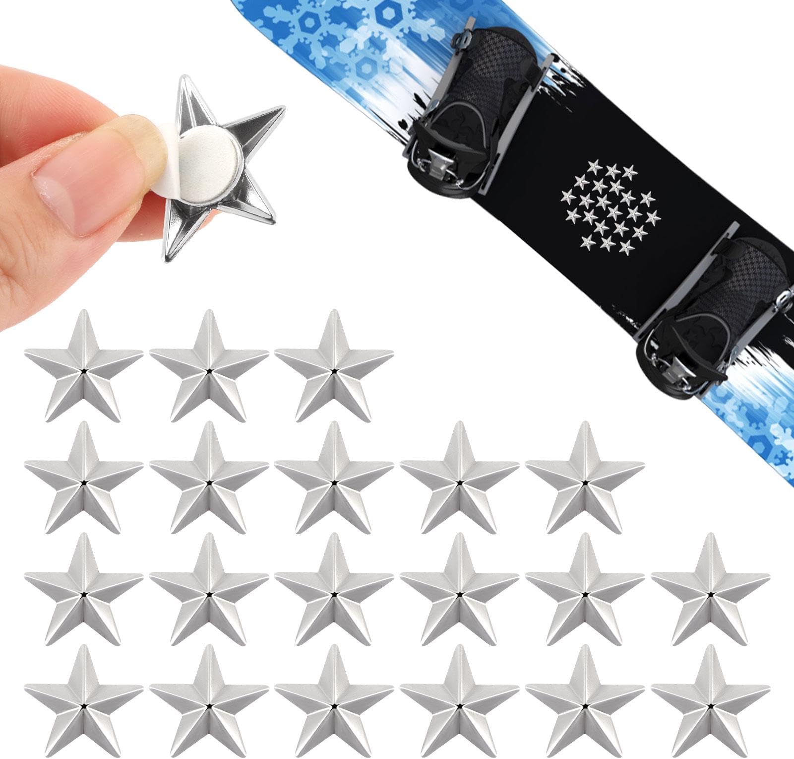 20Pcs Snowboard Stomp Pad Anti Slip Metal Grip Snowboard Step Pad Self Adhesive Snow Board Mat Provides Extra Grip for Men Women Winter Snowboarding Ski Skiing(Star Studs,Color:Silver)