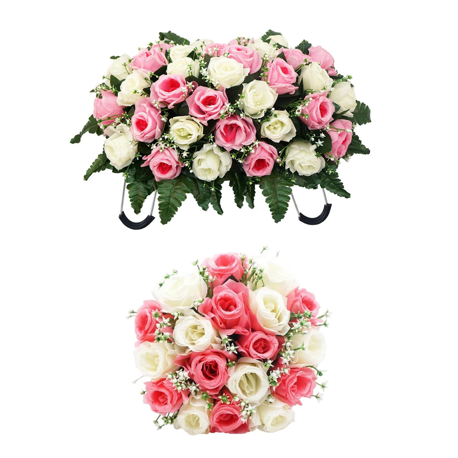 Oxxggkao Handcrafted Silk Rose Cemetery Flower Mixed Color Elegant Memorial Bouquet Cemetery Roses Perfect for Grave Decor Permanent Grave Flower