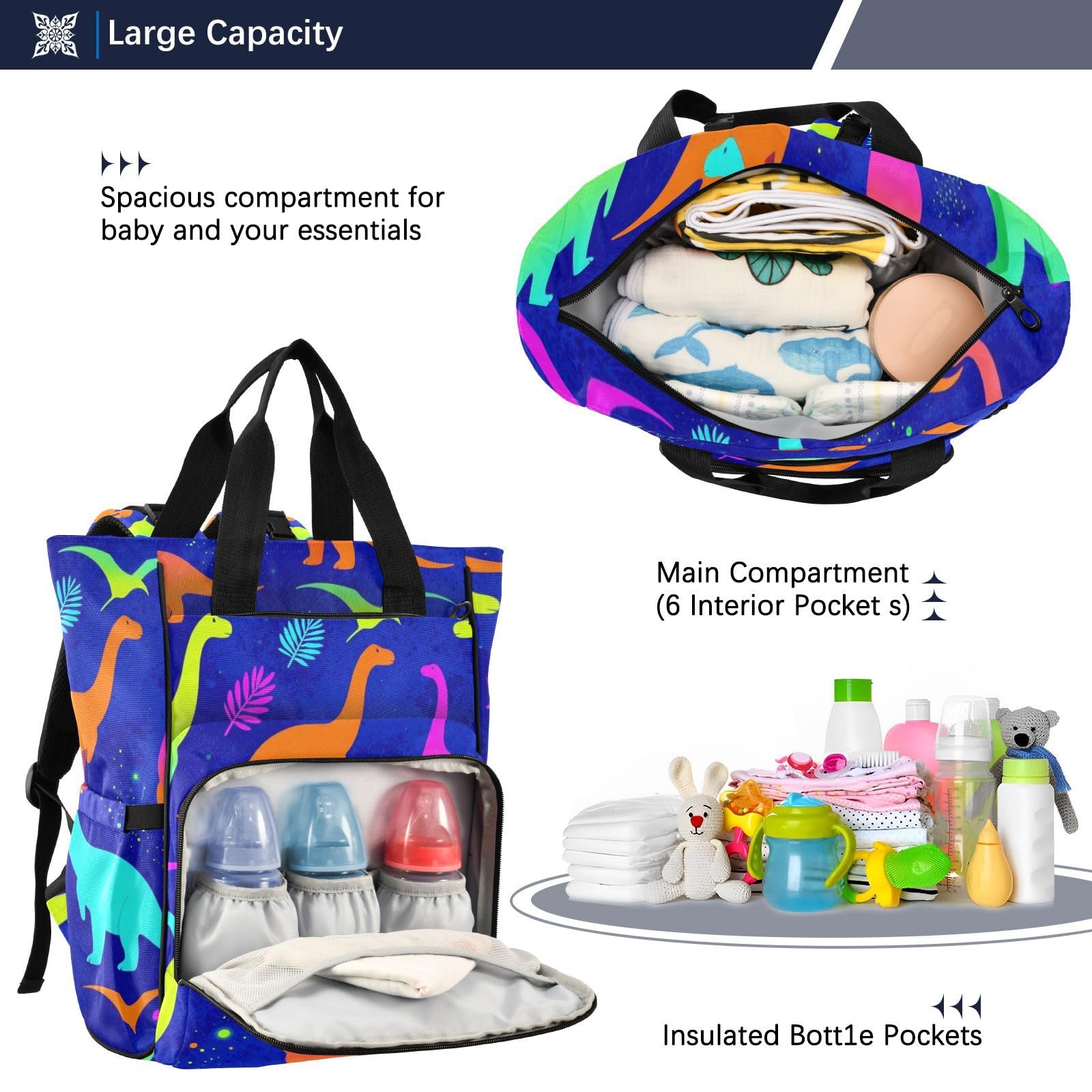 Bolsa de pañales para bebé, niña, niño, papá, mamá, dinosaurios