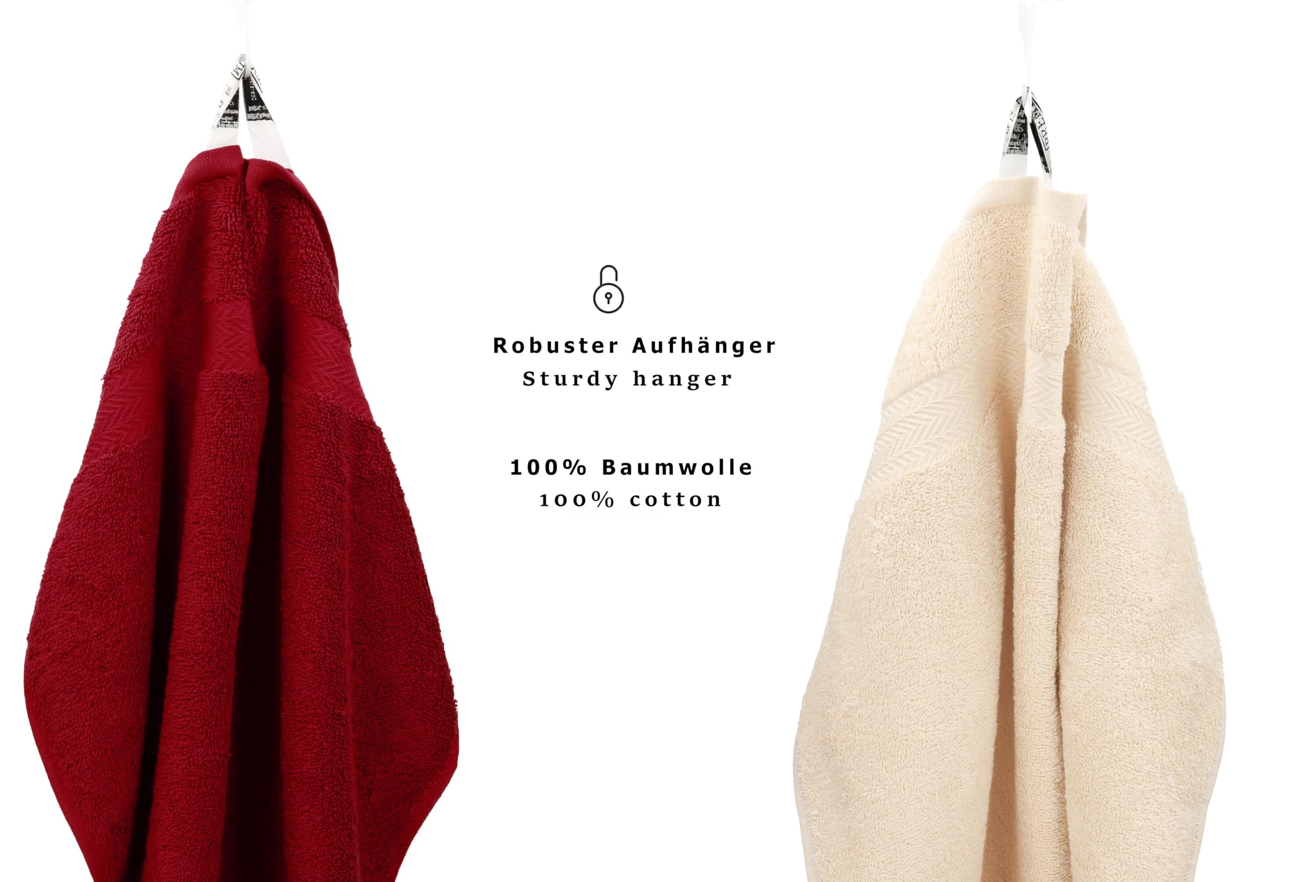 Betz Juego de 10 Toallas Classic 100% algodón 2 Toallas de baño 4 Toallas de Lavabo 2 Toallas de tocador 2 Toallas faciales Rojo Oscuro y Beige