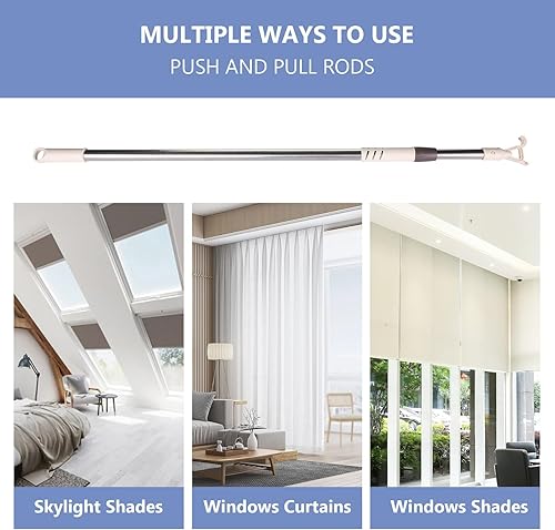 Miniatura 6 de ZSTARR Barra de tensión, persianas de empuje ajustable con gancho para tragaluz, persianas y persianas inalámbricas, fácil de tirar de las persianas
