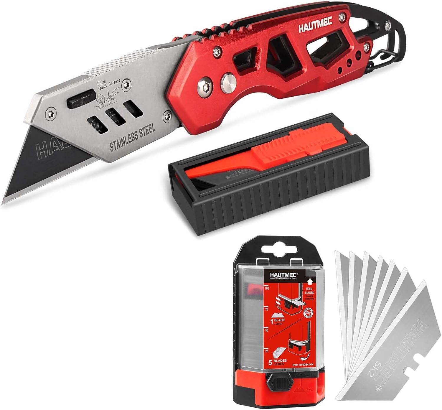 HAUTMEC Folding Utility Knife & 100 Pack SK2 Blades