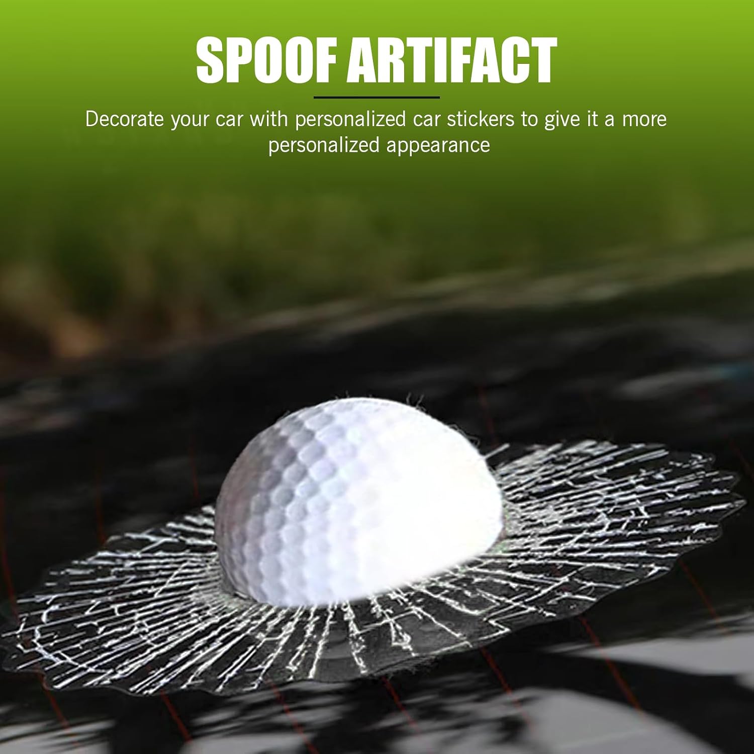 Car Broken Glass Tricky Sticker, 3D Prank Ball Hits Car Window Decal, Realistic Ball Hits Effect Windows Sticker, Self Adhesive Funny Car Stickers (White#Golf)