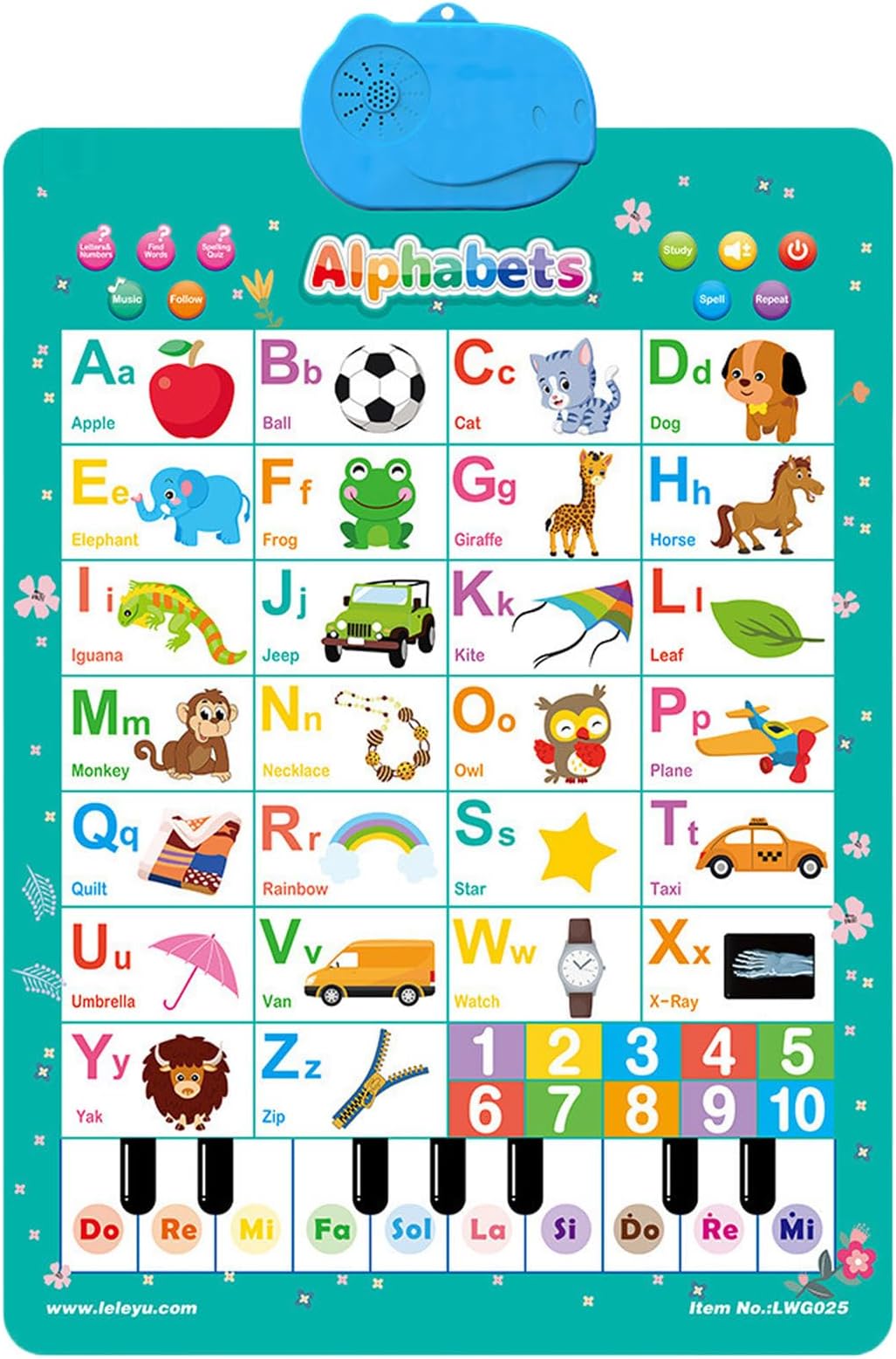 Interactive Alphabet Wall Chart for Kids, Talking ABC & 123s Learning Poster with Music & Piano Sounds, Educational Electronic Toy for Kid, Kids Interactive Educational Wall Chart Talking Toy