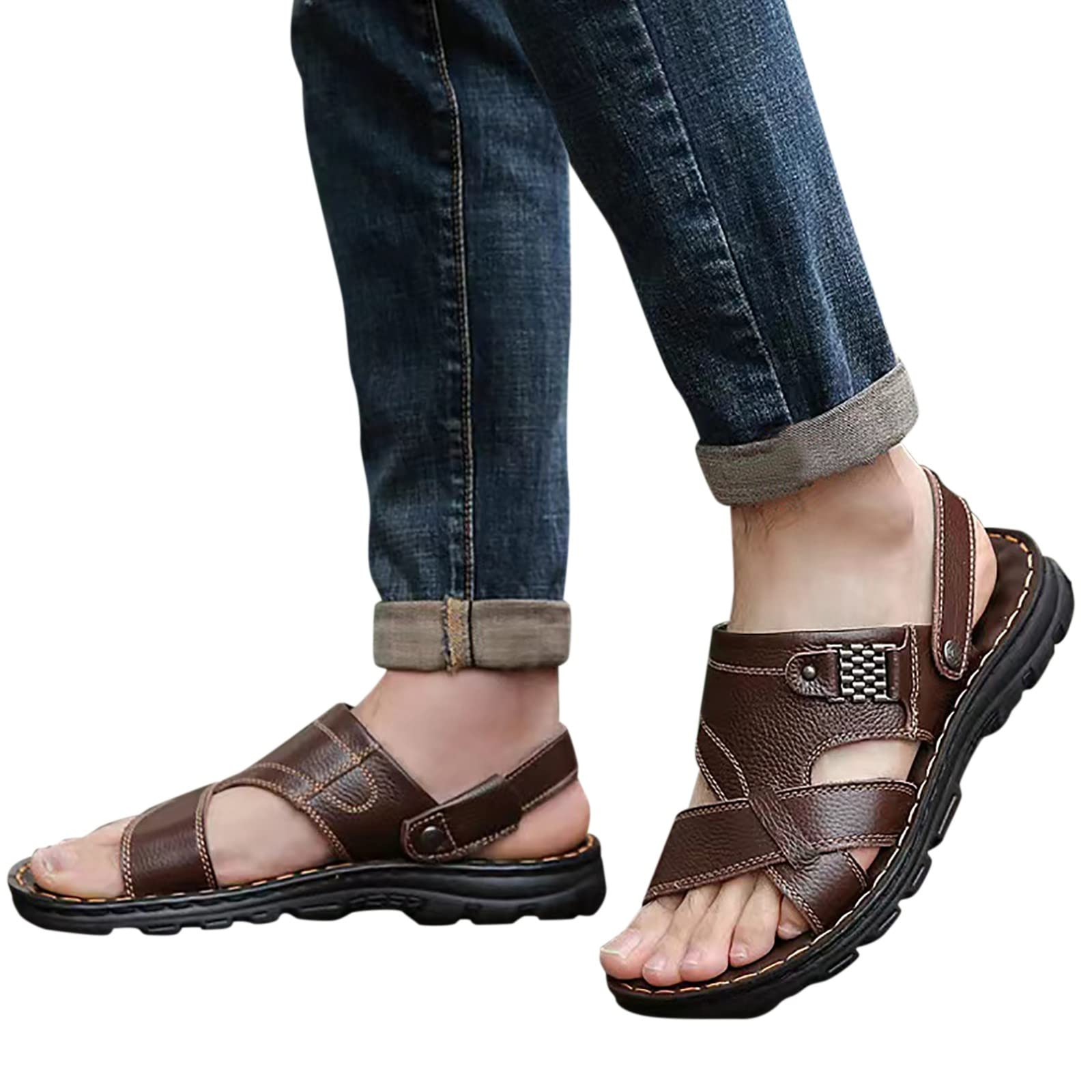 GenericSandals Men's Leather Elegant Summer Shoes Lightweight Men Sandals  Soft Running Sandals Non-Slip Hiking Sandals Beach Slipper Slides Hiking