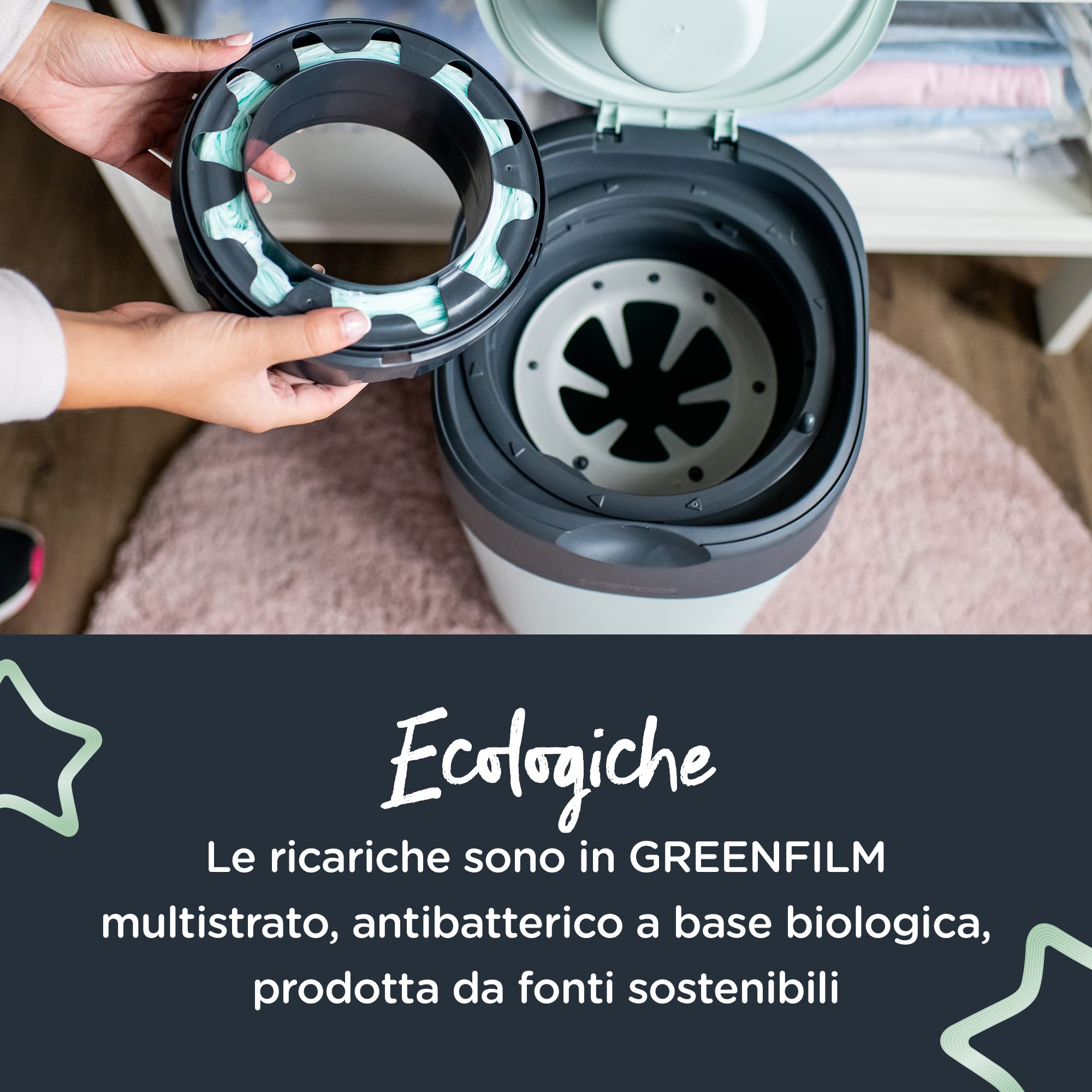Tommee Tippee Ricariche per Mangiapannolini Avanzato Twist And Click, Con Pellicola Antibatterica Greenfilm Prodotta In Modo Biologico, 6 pezzi
