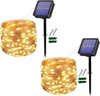 [2 Stück]Solar Lichterkette Außen, 12M 120 LED Lichterketten Aussen, Wasserdicht Kupferdraht Weihnachtsbeleuchtung Lichter...