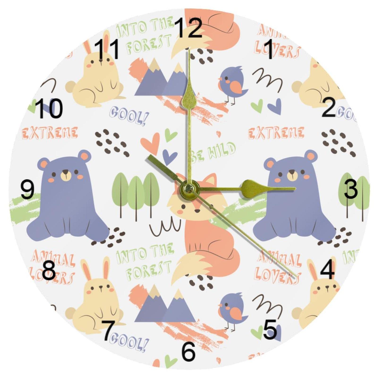 Horloge murale cuisine et bureau décorative motif animaux d'automne avec chiffres