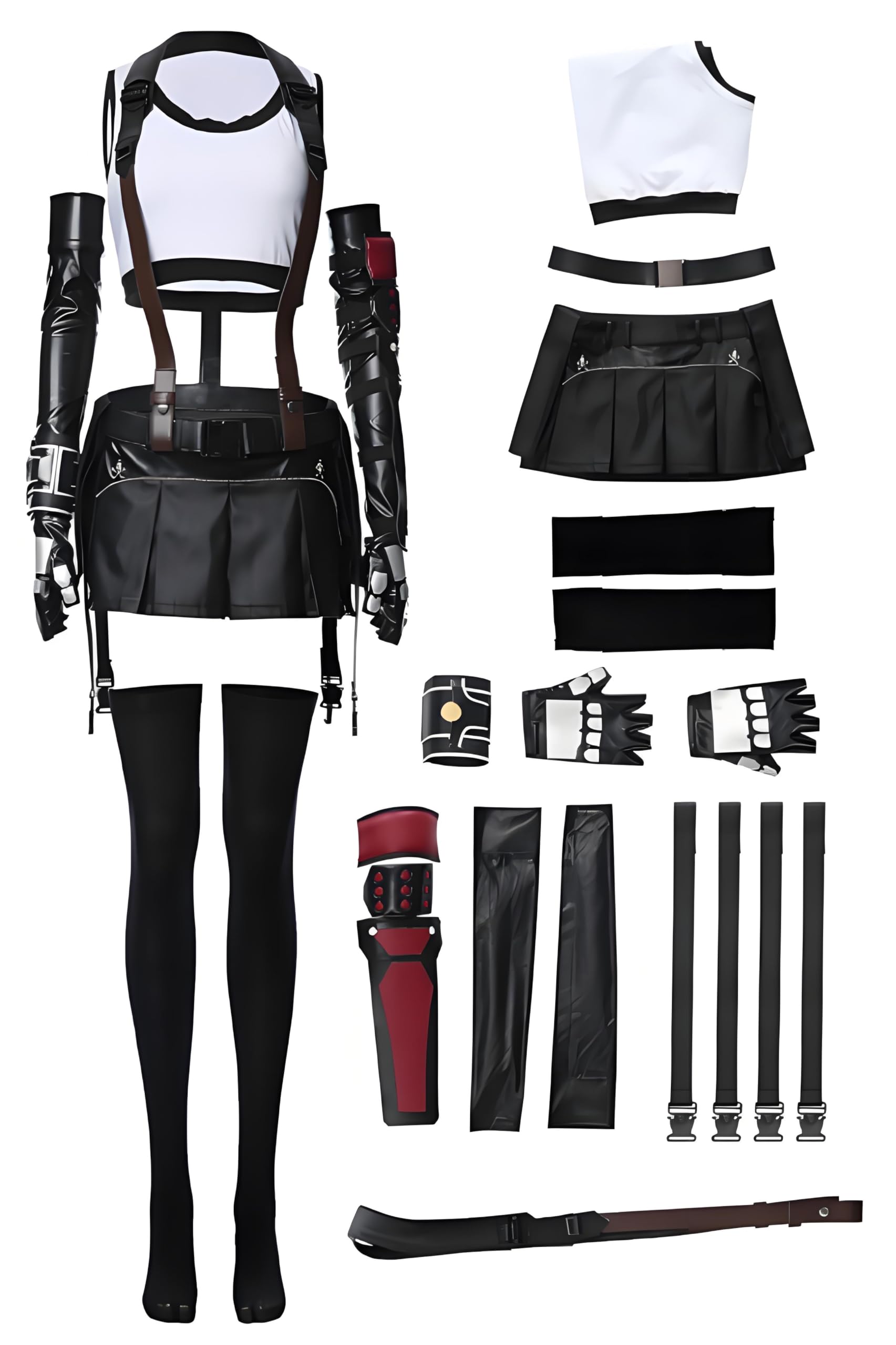 COSTHAT Final Fantasy VII Tifa Lockhart Cosplay Costume Outfit FF 7 Remake Halloween Uniform for Women - Black - Medium