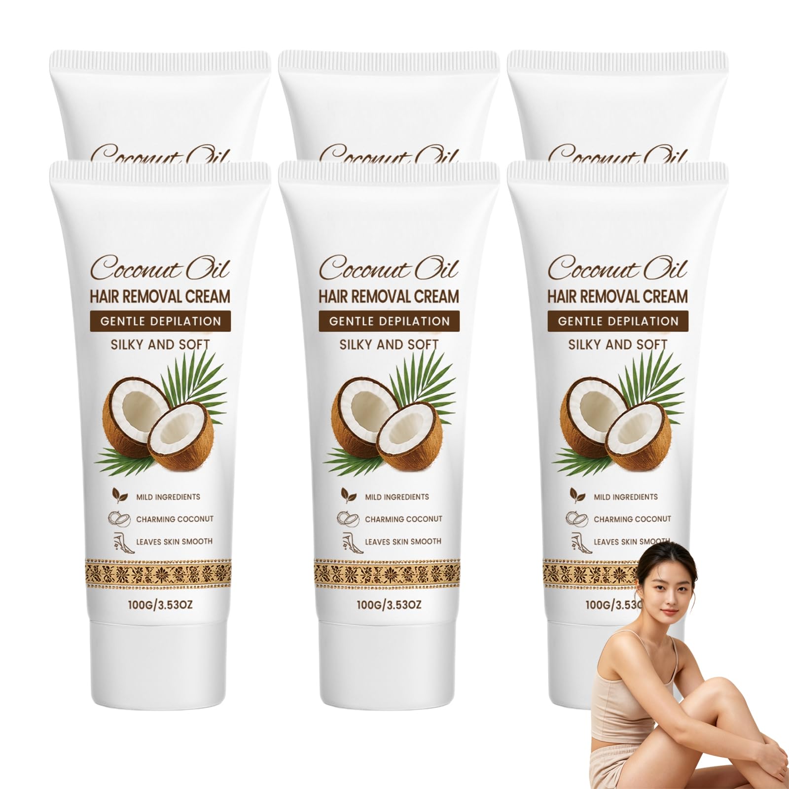 Épilatoire Indolore À L'huile De Noix De Coco Pour Peaux Sensibles. (6PCS)