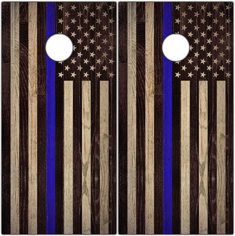 Cornhole Wraps for Boards Vinyl Decals (Set of 2) – Police Support Flag Lake Life Design – Durable Corn Hole Bean Bag Toss Wraps, Stickers & Skins – Outdoor Game Board Covers (Boards Not Included)
