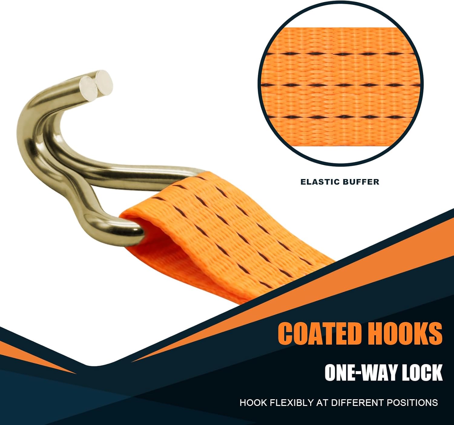 1.5 inch Ratchet Straps Heavy Duty 8 Pack 1-1/2 in x 12ft Cargo Load Tie Down Strap Double J Hook Orange 2200lbs Working Load for Trucks - Image 4