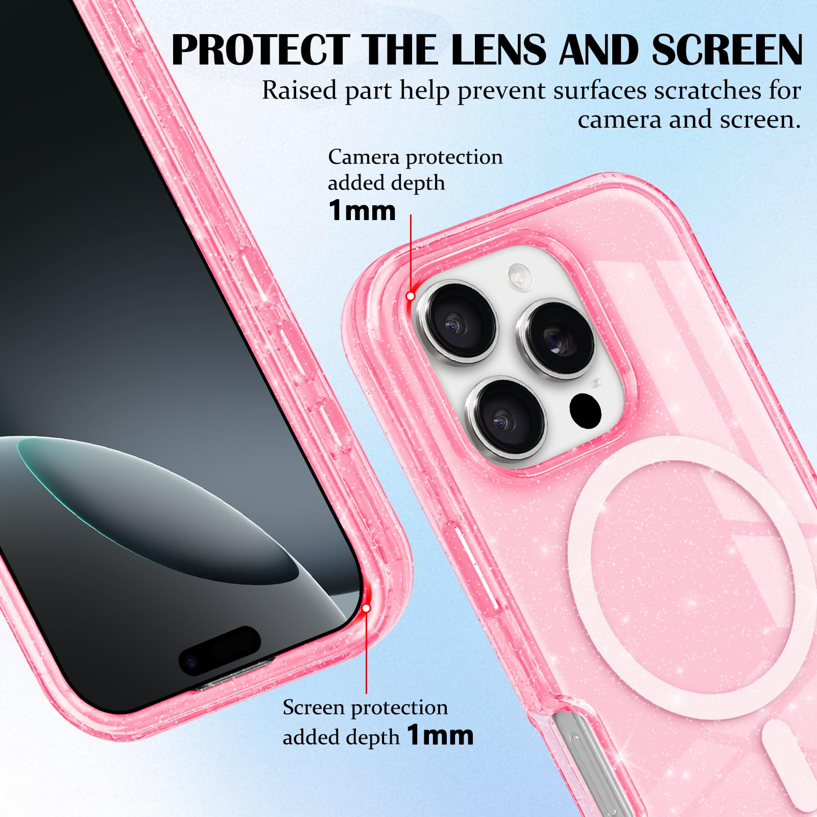 Newseego For IPhone 16 Pro Magnetic Case, Luxury Sparkle Bling Glitter Clear Case For Women Girls Men Full Body Drop Protection Bumper Shockproof Cover For IPhone 16 Pro-Pink - View #11