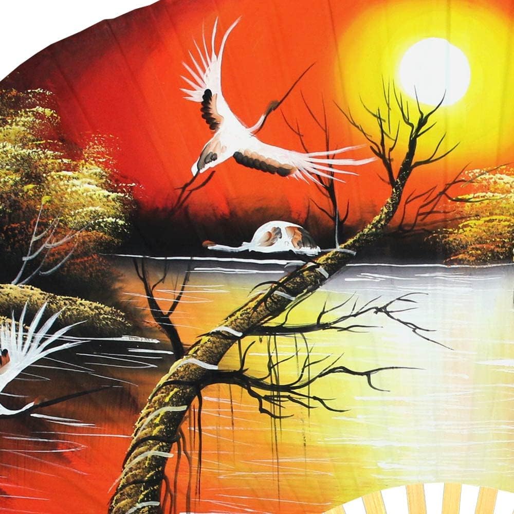 Oriental-Decor Asian Sunrise Folding Wall Fan Hand-painted Wall Decor Art (60 inch wide)