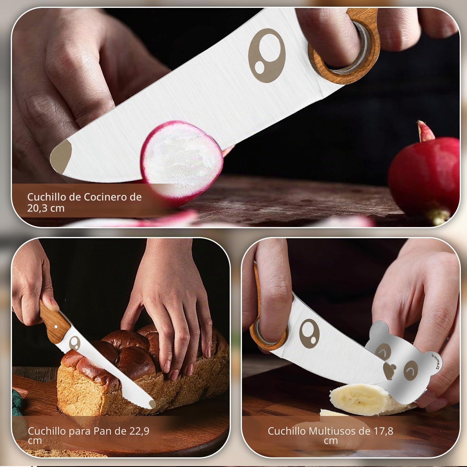 Juego de cuchillos de cocina para niños, juego de cocina seguro para niños, 3 cuchillos de plástico coloridos