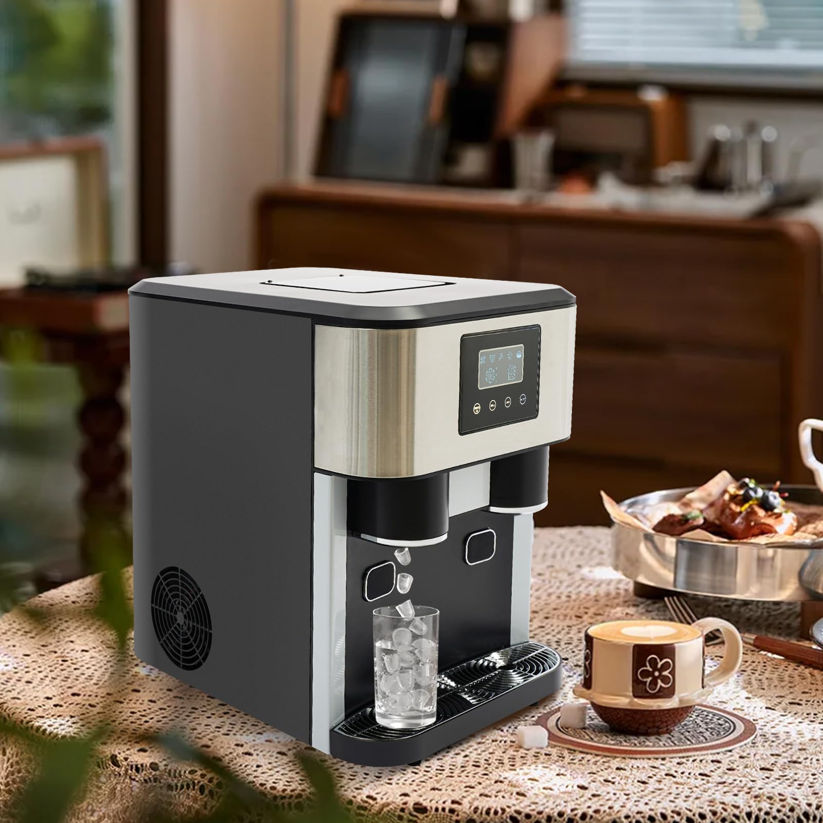 Gelatiera 3 in 1: macchina per ghiaccio tritato e cubetti di ghiaccio, 10-15 kg di ghiaccio al giorno in 8-12 minuti, 16 cubetti di ghiaccio con intuitivo controllo LCD touch, portatile e compatta