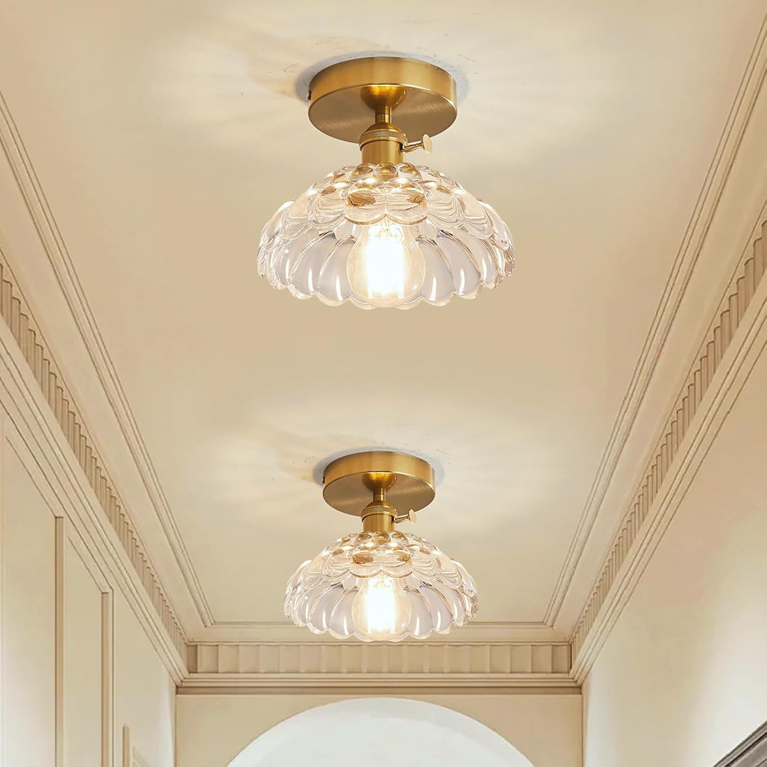 Surpars House Pack of 2 Ceiling Light Glass Shade Chandelier Semi Flush Ceiling Lighting Fixture for Bedroom,Living Room,Hallway,Kitchen (Clear)