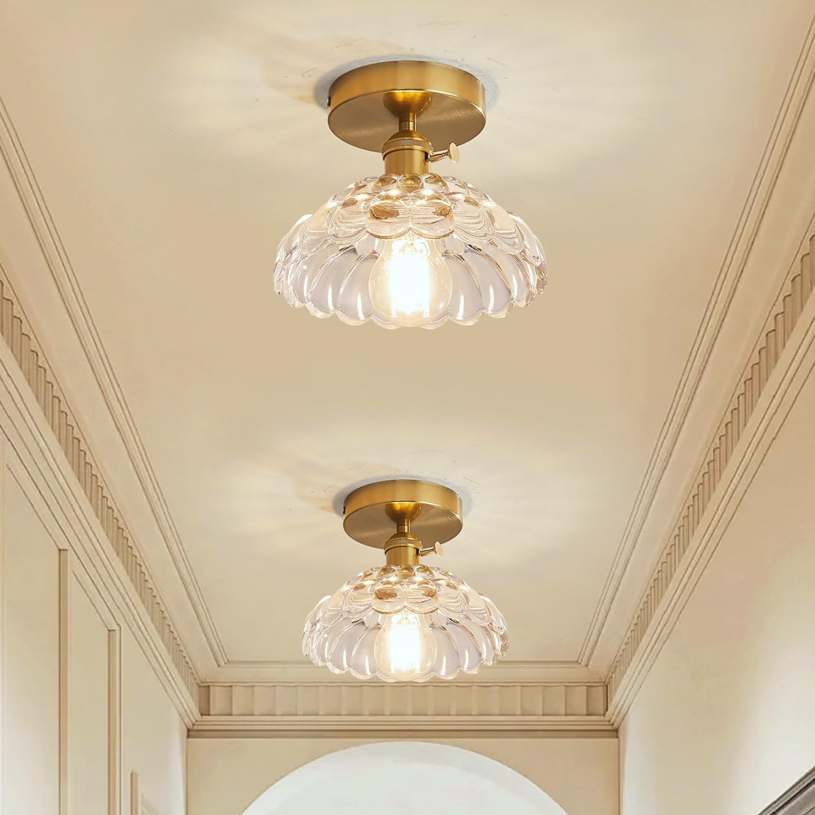 Pack of 2 Ceiling Light Glass Shade Chandelier Semi Flush Ceiling Lighting Fixture for Bedroom Living Room Hallway