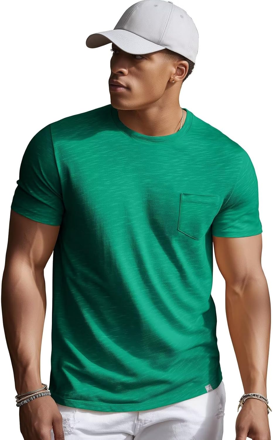 Zengjo Mens Pocket T Shirts Short Sleeve Cotton Slub Jersey Crewneck Plain Casual Soft Basic Tee - Image 2