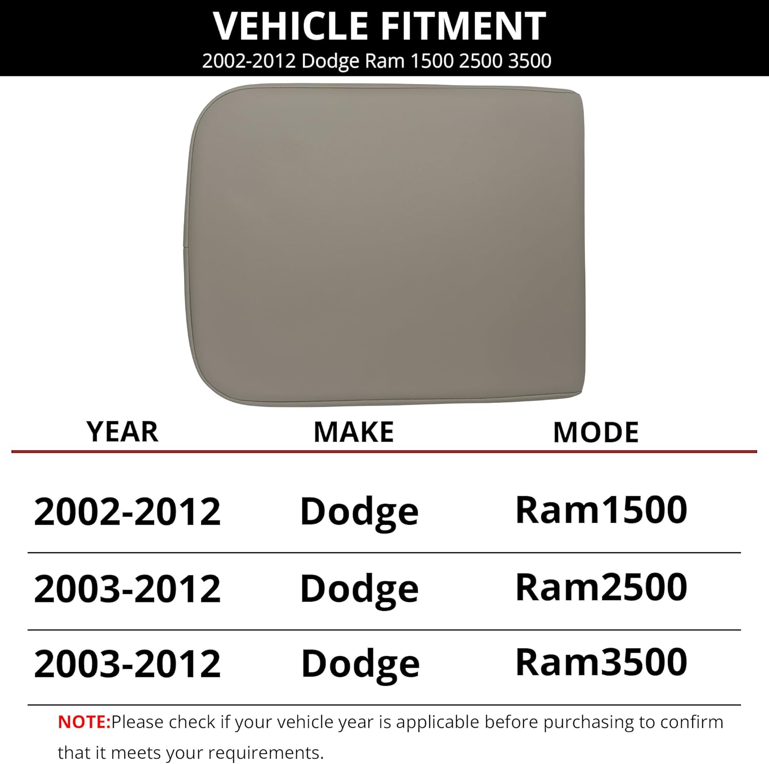 Center Console Lid Fit for Dodge Ram 2002-2012 Front Console Armrest Replace Part # WP051DVAA Color Gray